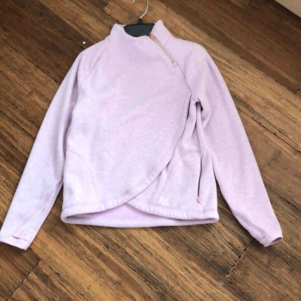 Pink sweatshirt.